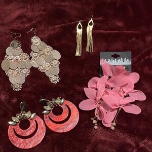 Pink and Gold Floral Earrings Set
